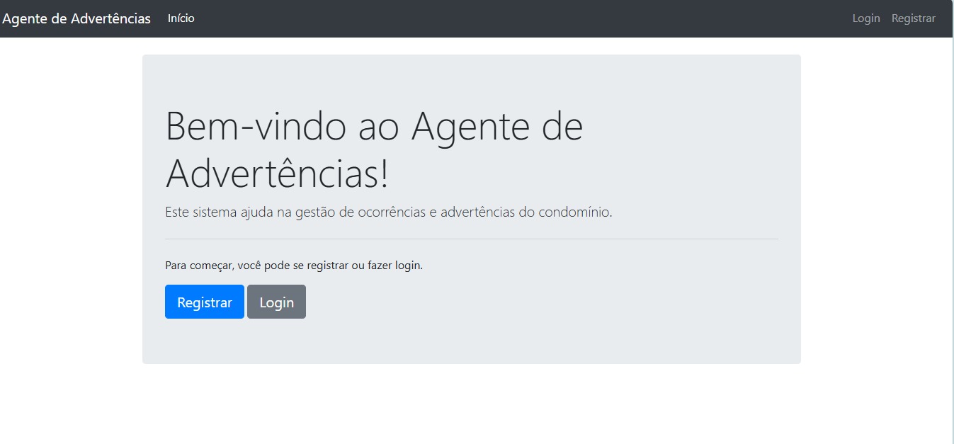 Captura de tela da interface do Agente de Advertências Condominial