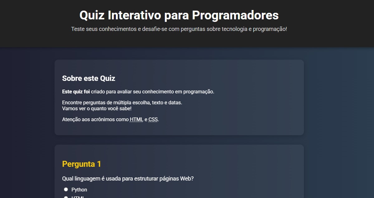 Captura de tela do Quiz Frontend